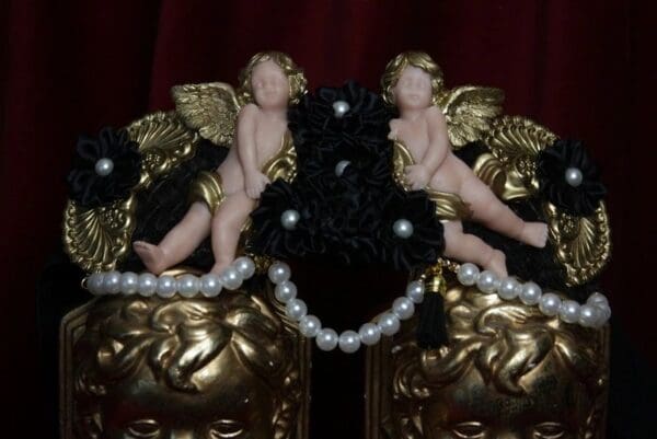 SOLD!1775 Total Baroque Vivid Cherubs Black Flower Pearl Waist Belt - Image 8