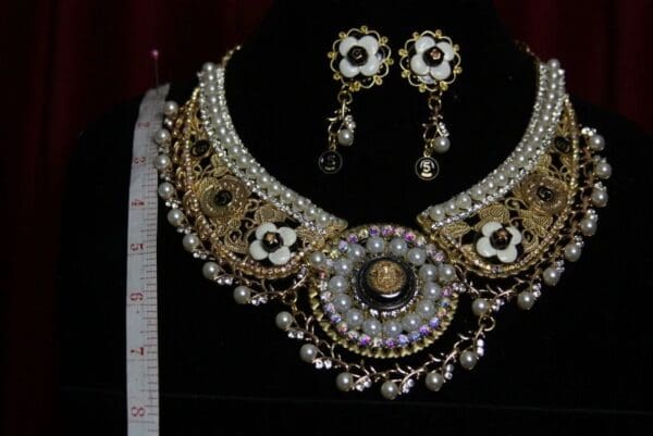SOLD!1789 Madam Coco Camellia Enamel Metal Filigree Necklace Set - Image 2