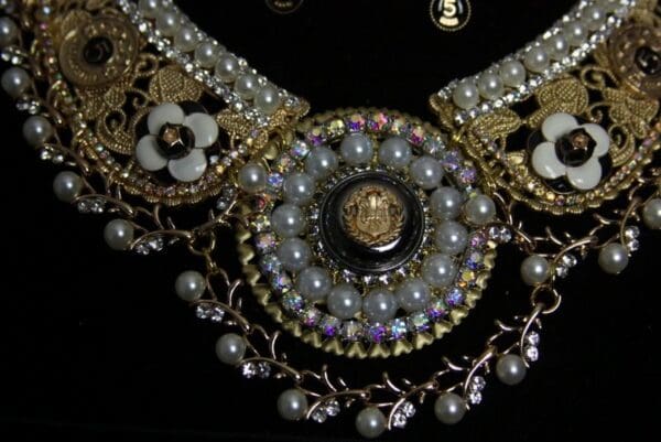 SOLD!1789 Madam Coco Camellia Enamel Metal Filigree Necklace Set - Image 7
