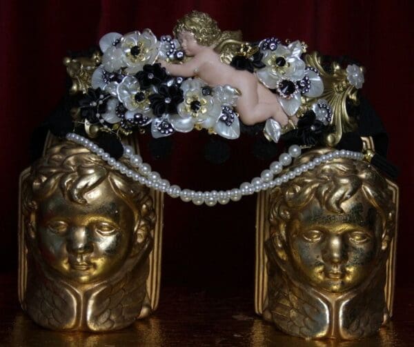 SOLD! 1790 Baroque Cherub Angel Pearl Flower Crystal Waist Belt - Image 7