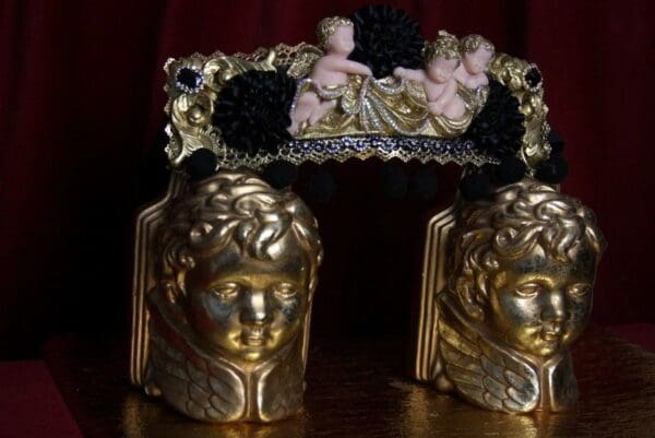 SOLD! 1792 Total Baroque Black Carnations Vivid Cherubs AngelsCrystal Waist Belt - Image 2