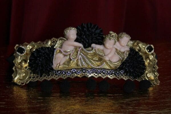 SOLD! 1792 Total Baroque Black Carnations Vivid Cherubs AngelsCrystal Waist Belt - Image 3