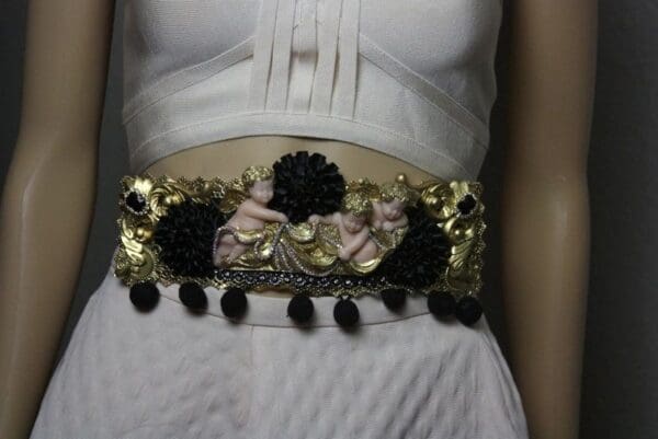 SOLD! 1792 Total Baroque Black Carnations Vivid Cherubs AngelsCrystal Waist Belt - Image 7