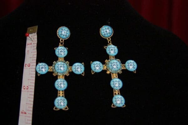 SOLD! 1799 Blue Mosaic Baroque Cross Massive Studs Earrings - Image 5