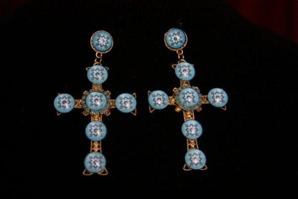 SOLD! 1799 Blue Mosaic Baroque Cross Massive Studs Earrings - Image 3