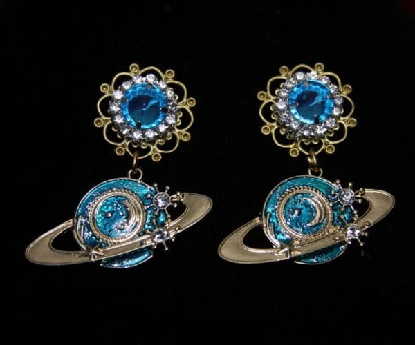 SOLD! 1800 Trendy Enamel Satellite Aqua Crystal Studs Earrings