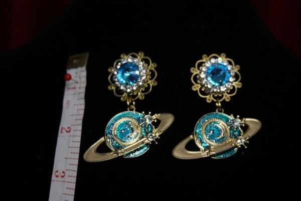 SOLD! 1800 Trendy Enamel Satellite Aqua Crystal Studs Earrings - Image 3