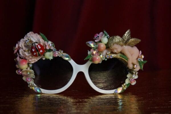 SOLD! 1801 Vivid Cherub Flower Ladybug Crystal Embellished Sunglasses - Image 3