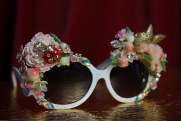 SOLD! 1801 Vivid Cherub Flower Ladybug Crystal Embellished Sunglasses - Image 5