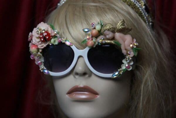 SOLD! 1801 Vivid Cherub Flower Ladybug Crystal Embellished Sunglasses - Image 6