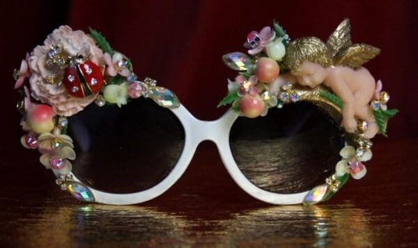 SOLD! 1801 Vivid Cherub Flower Ladybug Crystal Embellished Sunglasses - Image 2