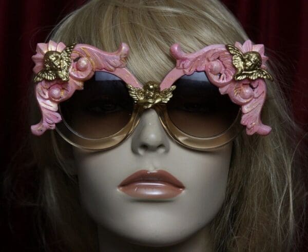 SOLD! 1816 Pink Hand Painted Baroque Cherubs Oversized Sunglasses