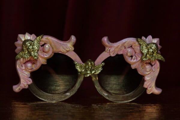 SOLD! 1816 Pink Hand Painted Baroque Cherubs Oversized Sunglasses - Image 6