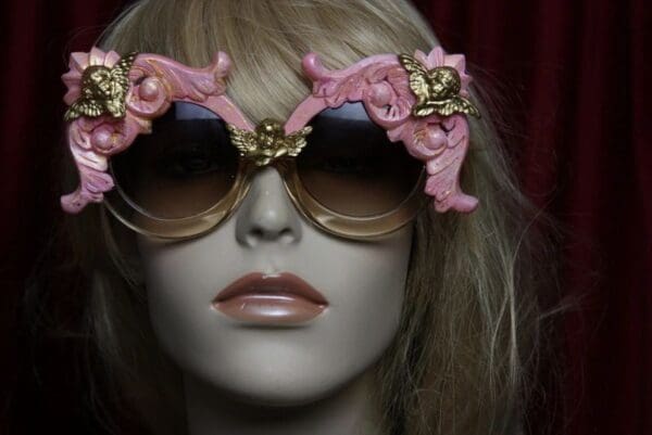 SOLD! 1816 Pink Hand Painted Baroque Cherubs Oversized Sunglasses - Image 4