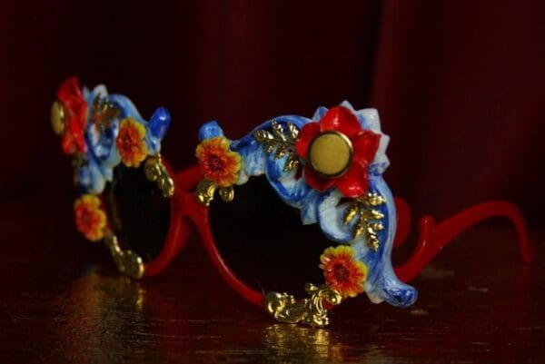 SOLD! 1824 Designer Inspired Baroque Blue Gold Embellished Sunglasses - Image 5