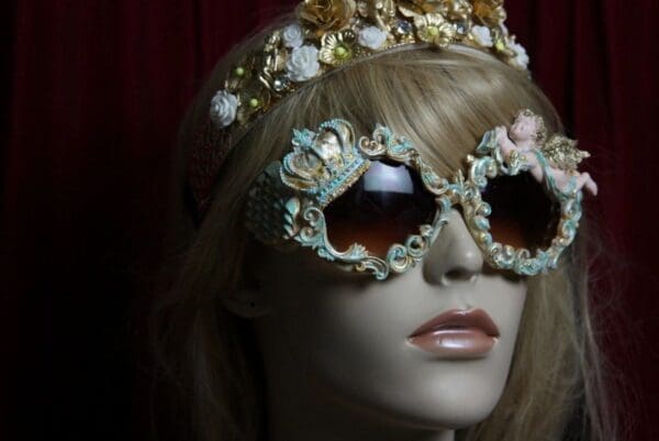 SOLD! 1825 Baroque Pearlish Aqua Crown Vivid Cherub Sunglasses - Image 2