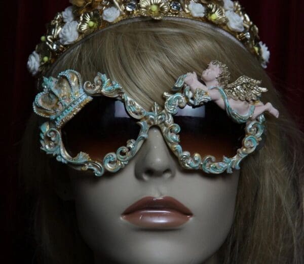 SOLD! 1825 Baroque Pearlish Aqua Crown Vivid Cherub Sunglasses - Image 9