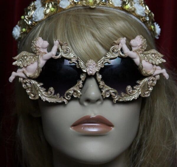 SOLD! 1826 Total Baroque Faced Vivid Cherubs Golden Touch Sunglasses