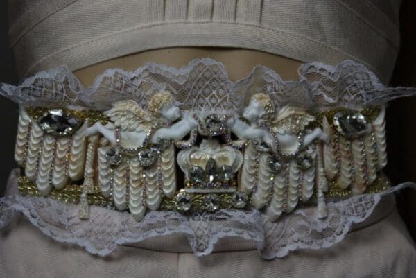 SOLD! 1827 Baroque Crown Crystal Cherub Theater Lace Waist Belt