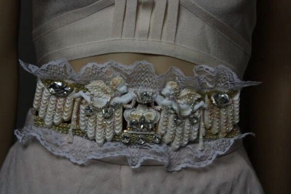 SOLD! 1827 Baroque Crown Crystal Cherub Theater Lace Waist Belt - Image 2