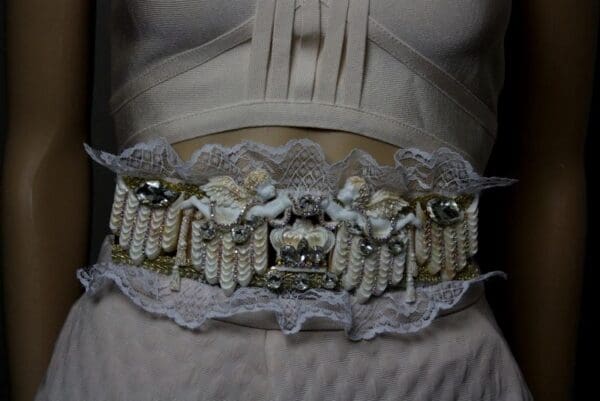 SOLD! 1827 Baroque Crown Crystal Cherub Theater Lace Waist Belt - Image 6