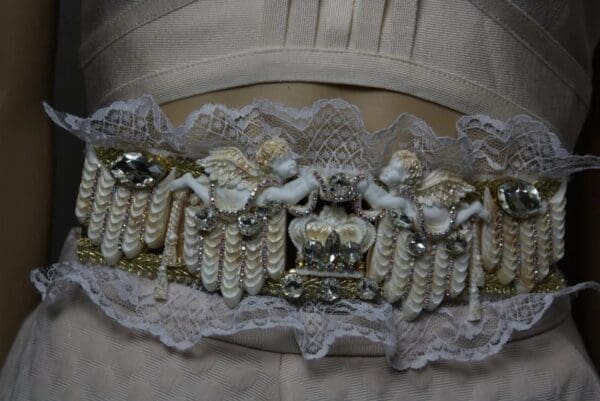 SOLD! 1827 Baroque Crown Crystal Cherub Theater Lace Waist Belt - Image 3
