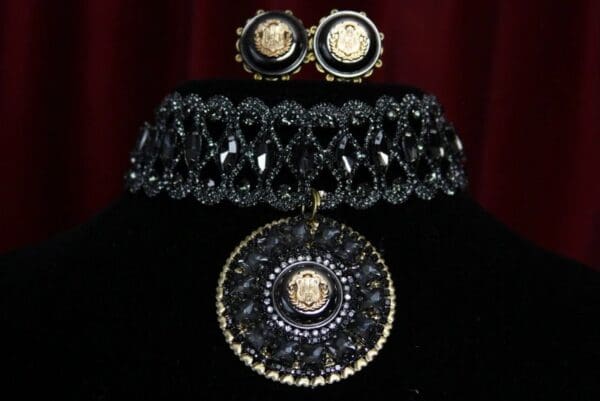SOLD!1841 Baroque Black Crystal Choker Set - Image 2