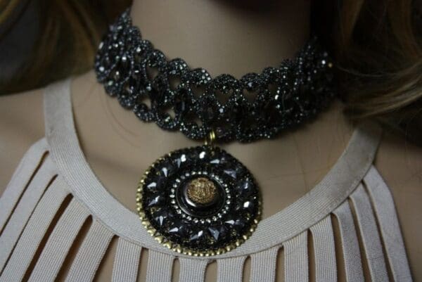 SOLD!1841 Baroque Black Crystal Choker Set - Image 4