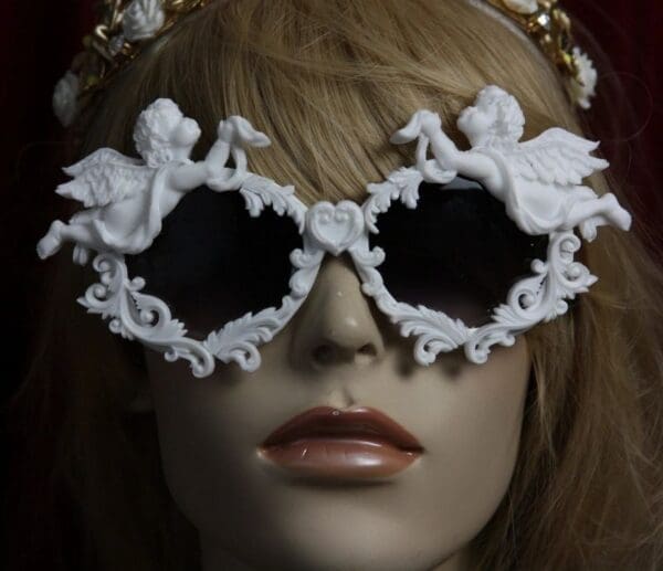 SOLD! 1842 Total BAroque White Architect Faced Cherubs Heart Sunglasses