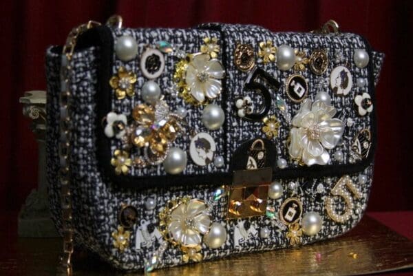SOLD! 1867 Madam Coco Brooches Tweed Elegant Chain Handbag Purse - Image 5