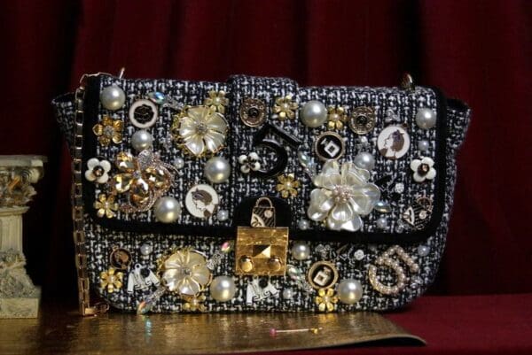 SOLD! 1867 Madam Coco Brooches Tweed Elegant Chain Handbag Purse - Image 4