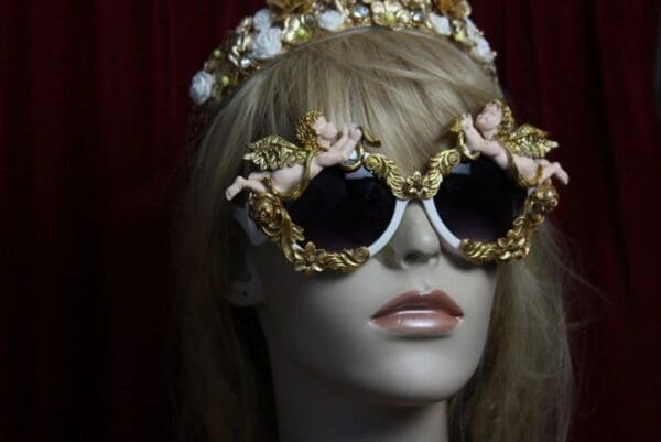 SOLD! 1874 Total Baroque Faced Cherubs Vintage Style White Sunglasses - Image 3