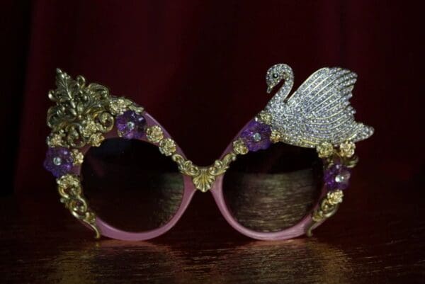 SOLD! 1875 Swan Crystal Baroque Oversized Pink Sunglasses - Image 5