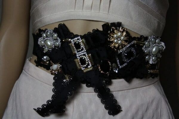 SOLD! 1882 Baroque Designer Inspired Bow Crystal Brooches Waist Belt - Image 3