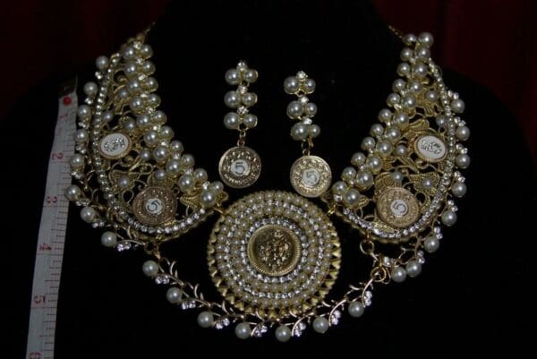 SOLD! 1890 Madam Coco Charms Lion Pearl Necklace+ Earrings Set - Image 5