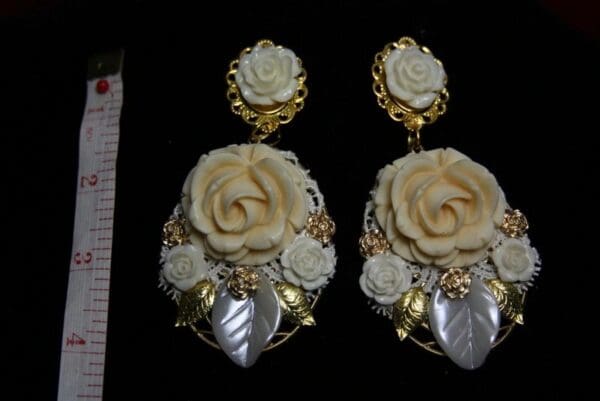 SOLD! Baroque Massive Milky Rose Earrings - Image 2