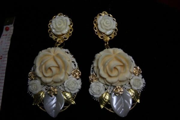 SOLD! Baroque Massive Milky Rose Earrings - Image 5