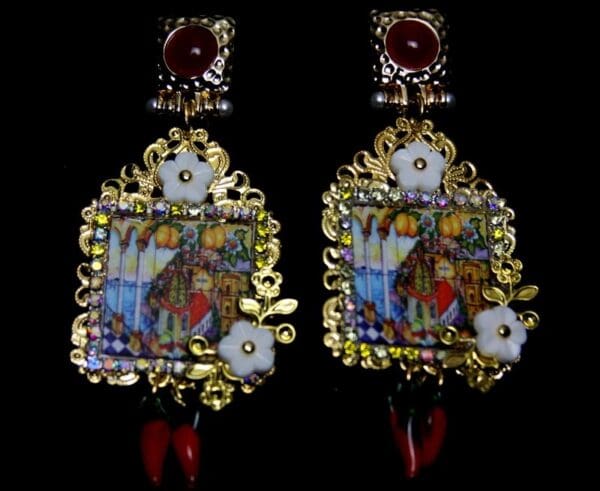 SOLD! 1893 Italian Tile Sicilian Lemon Print Chilly Studs