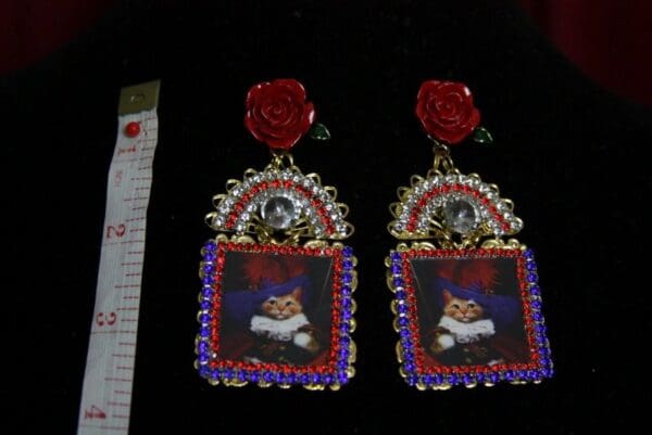 SOLD! 1897 Set Of Victorian Cat Rose Heart Cuff+ Earrings - Image 3