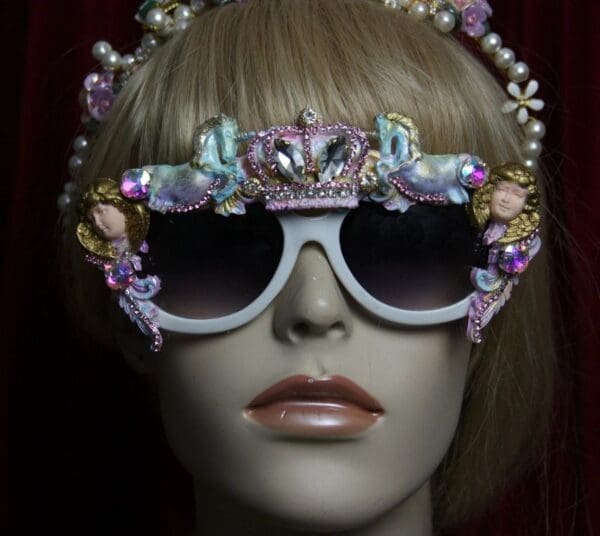 SOLD! 1899 Victorian Faced Unicorns Cherubs Hand Painted Sunglasses