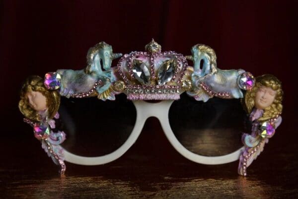 SOLD! 1899 Victorian Faced Unicorns Cherubs Hand Painted Sunglasses - Image 2