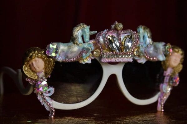 SOLD! 1899 Victorian Faced Unicorns Cherubs Hand Painted Sunglasses - Image 8