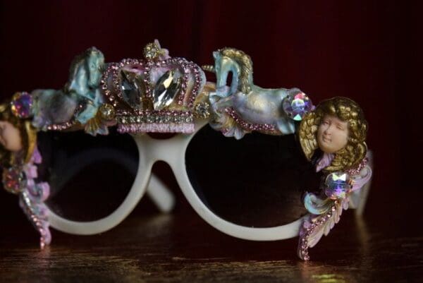 SOLD! 1899 Victorian Faced Unicorns Cherubs Hand Painted Sunglasses - Image 3