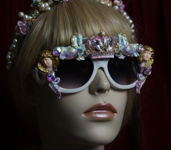 SOLD! 1899 Victorian Faced Unicorns Cherubs Hand Painted Sunglasses - Image 7