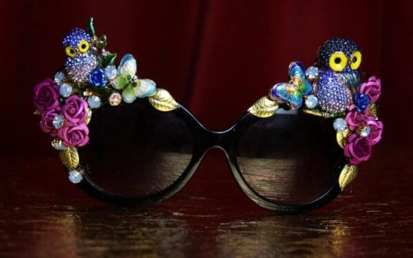 SOLD! 1901 Crystal Enamel Owl Cloissone Burtterfly Sunglasses - Image 2