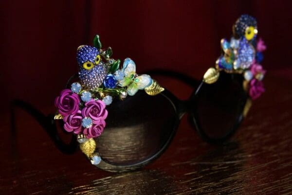 SOLD! 1901 Crystal Enamel Owl Cloissone Burtterfly Sunglasses - Image 8