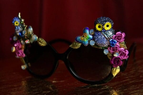 SOLD! 1901 Crystal Enamel Owl Cloissone Burtterfly Sunglasses - Image 3