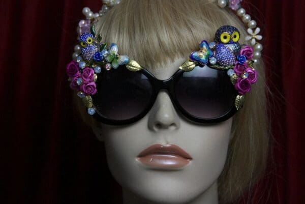 SOLD! 1901 Crystal Enamel Owl Cloissone Burtterfly Sunglasses - Image 7