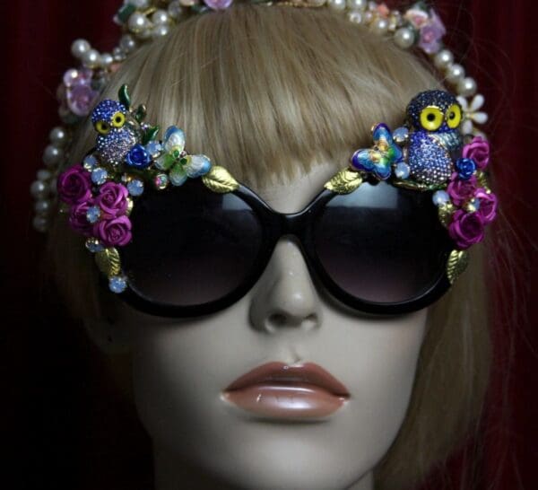 SOLD! 1901 Crystal Enamel Owl Cloissone Burtterfly Sunglasses - Image 4
