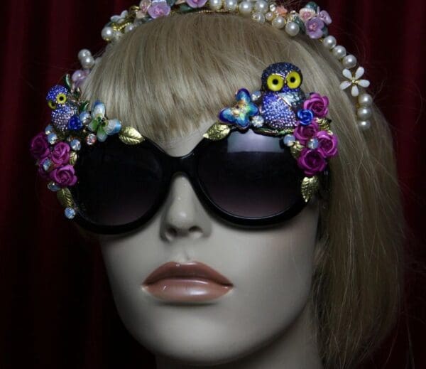 SOLD! 1901 Crystal Enamel Owl Cloissone Burtterfly Sunglasses - Image 5